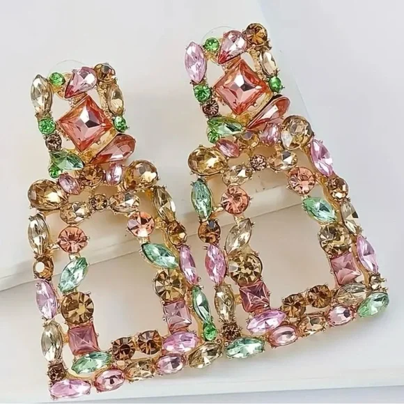 Multi Color Rhinestone Earrings - Picture 5 of 5